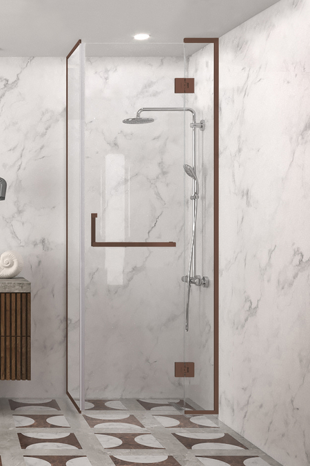 Framed shower enclosure with a fixed panel and a hinged door with a fixed part Vetro 525