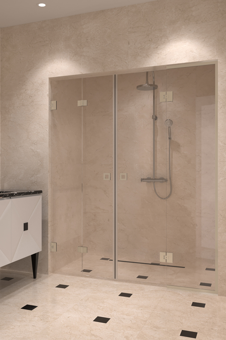 Alcove fitting with a folding door and a hinged door with a frame fixed part Vetro 553