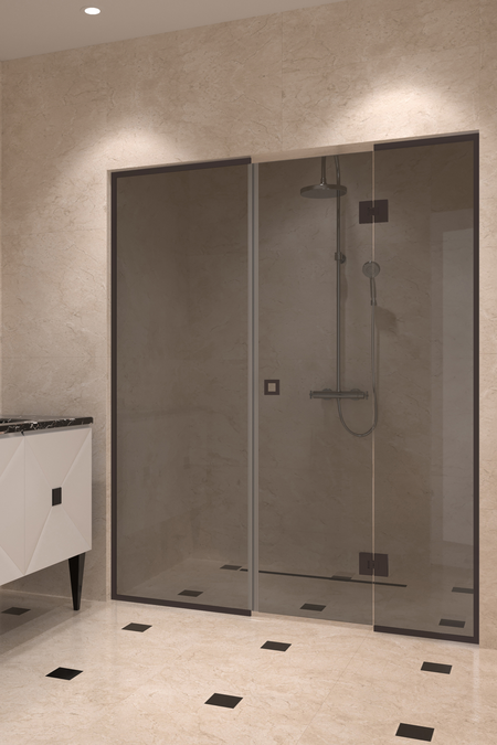 Alcove fitting with a framed fixed wall and hinged door which has a fixed part Vetro 551