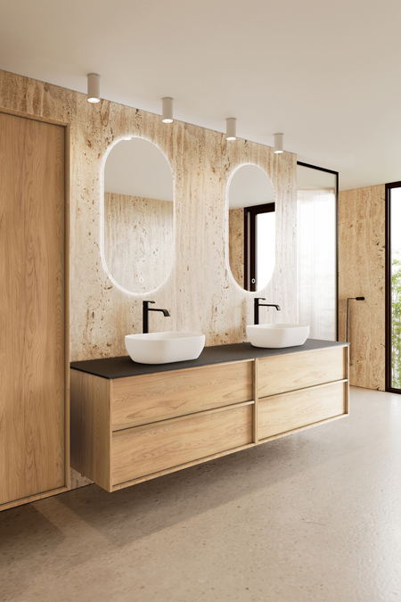 Double cabinet with two oval countertop basins Casa H15