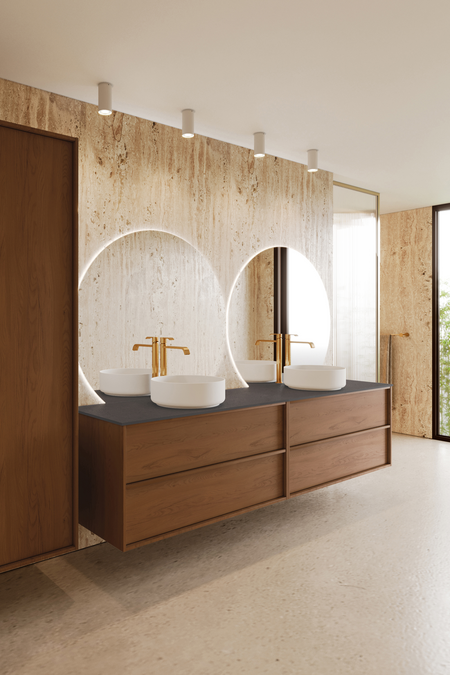 Double cabinet with two round countertop basins Casa H11
