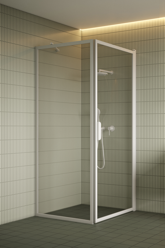 Shower enclosure with a fixed wall and hinged door Bläk 755 New York