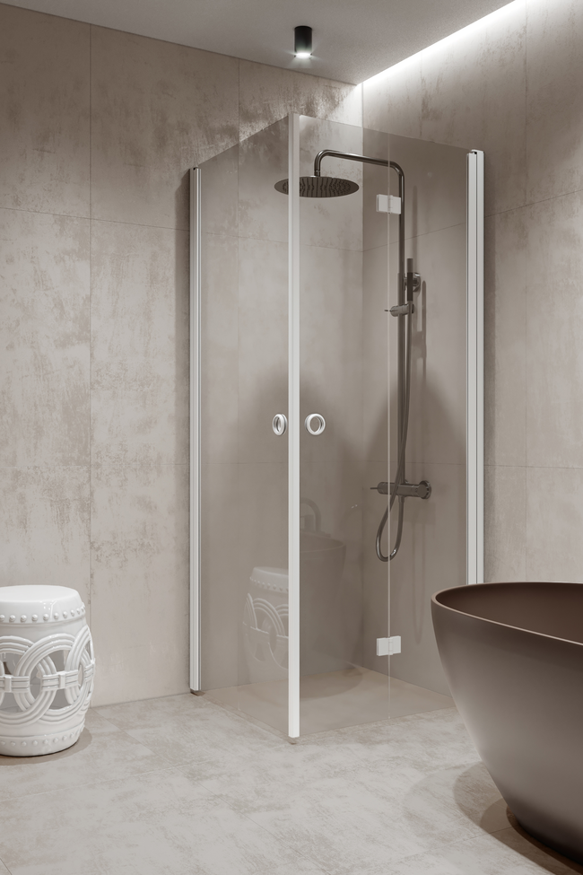 Shower enclosure with a hinged door and a folding door Forma 373