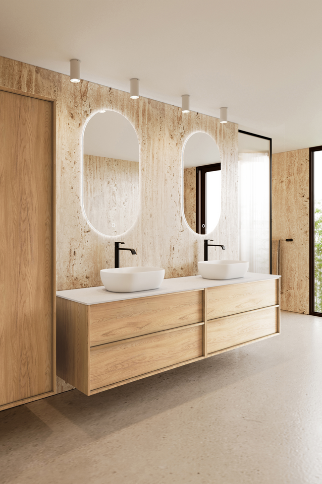 Double cabinet with two oval countertop basins Casa H15