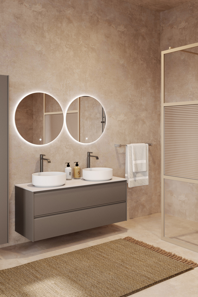 Cabinet with two round countertop basins Luna L10