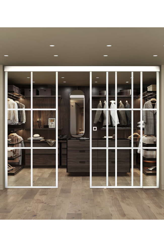 Sliding door with soft closing mechanism and 2 fixed walls Inne C3P Paris