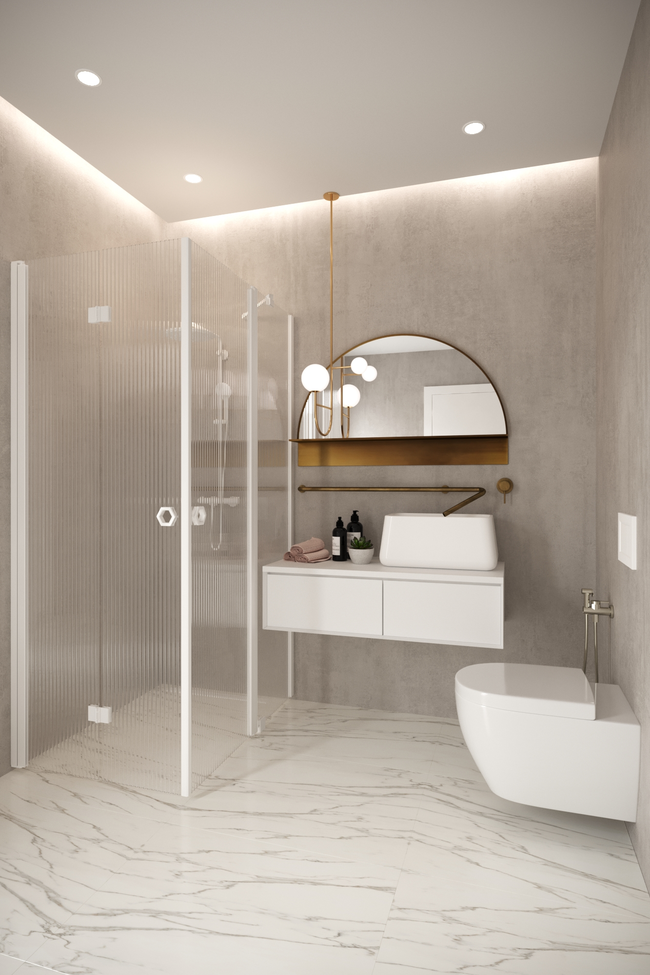 Shower enclosure with a folding door and a hinged door with a fixed part Forma 377