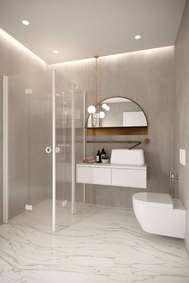 Shower enclosure with folding doors one of which has a fixed part Forma 378