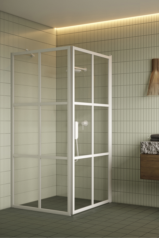 Shower enclosure with a fixed wall and hinged door Bläk 765 Paris