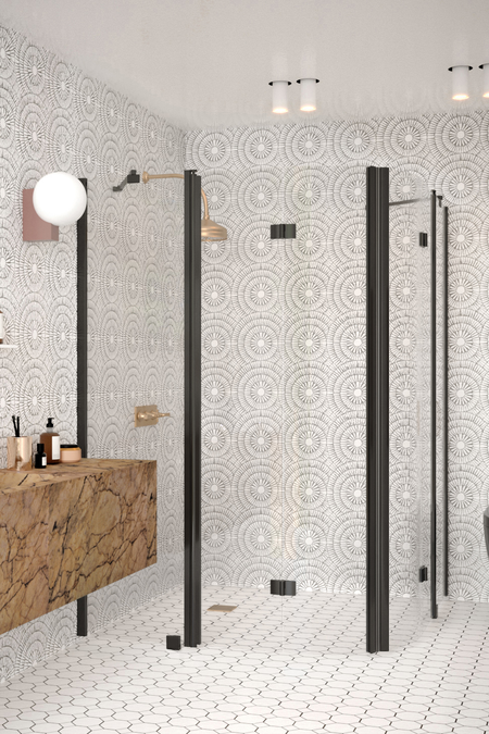 Curved shower enclosure with folding doors which have fixed parts Infinia 278 (225x225)