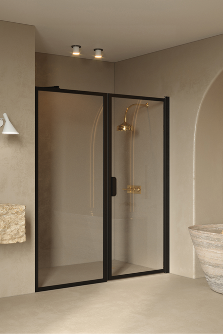 Alcove fitting with a fixed wall and hinged door Bläk 740 New York