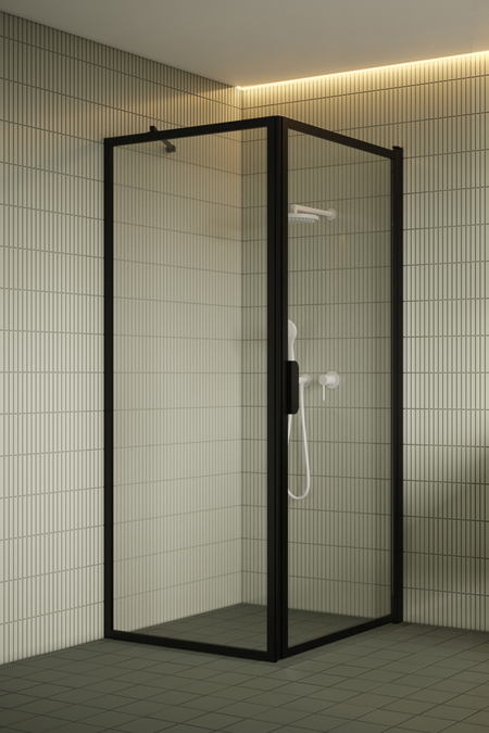 Shower enclosure with a fixed wall and hinged door Bläk 755 New York