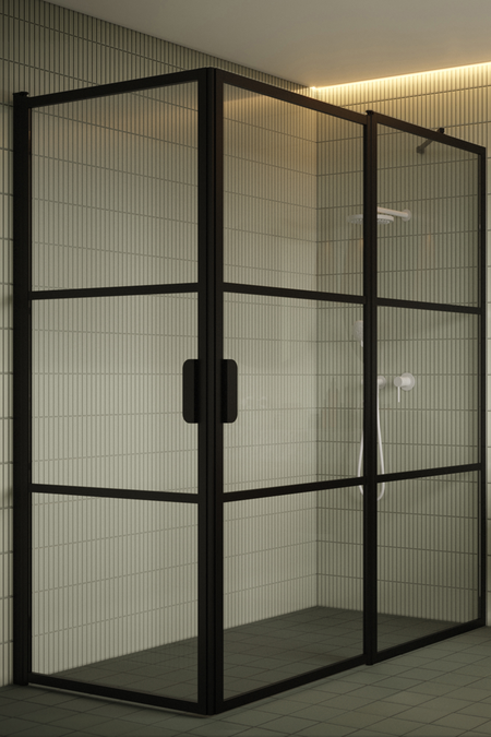 Shower enclosure with hinged doors one of which has a fixed part Bläk 763 Tokyo