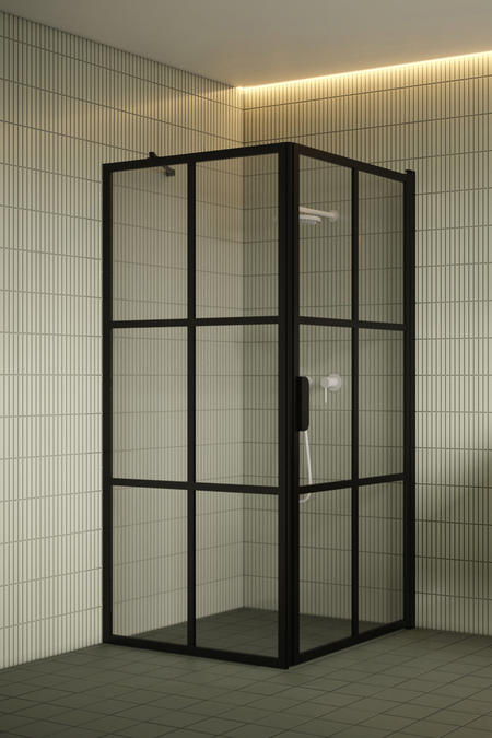 Shower enclosure with a fixed wall and hinged door Bläk 765 Paris
