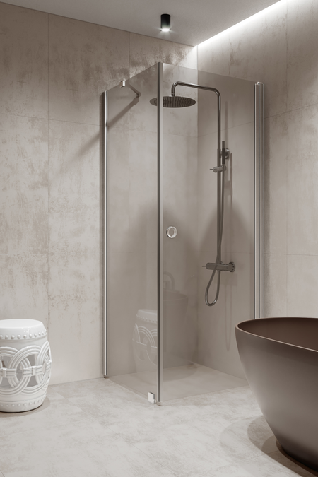 Shower enclosure with a fixed wall and hinged door Forma 368