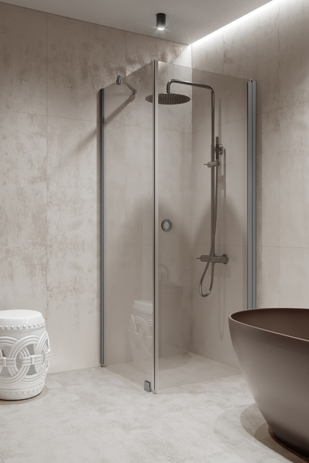 Shower enclosure with a fixed wall and hinged door Forma 368