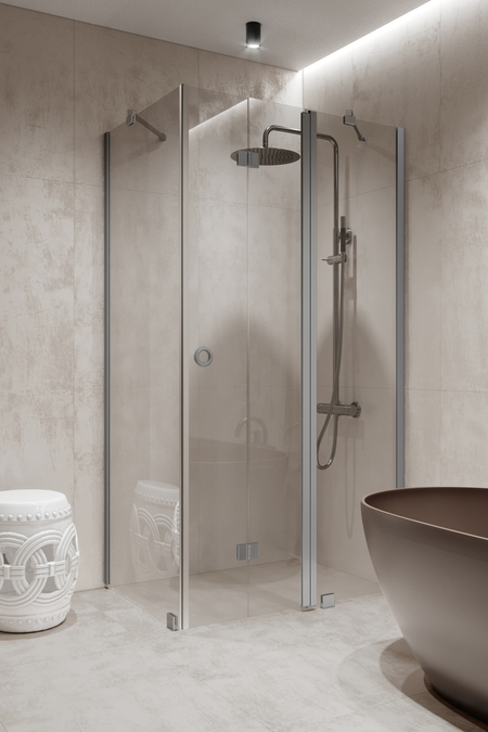 Shower enclosure with a fixed wall and a folding door with a fixed part Forma 371