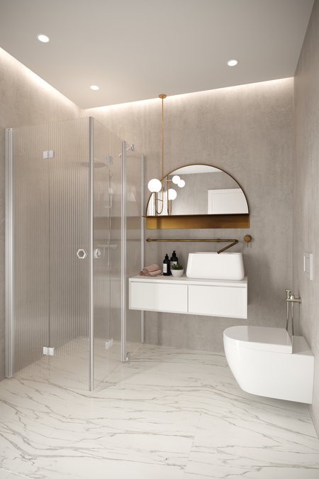 Shower enclosure with folding doors one of which has a fixed part Forma 378
