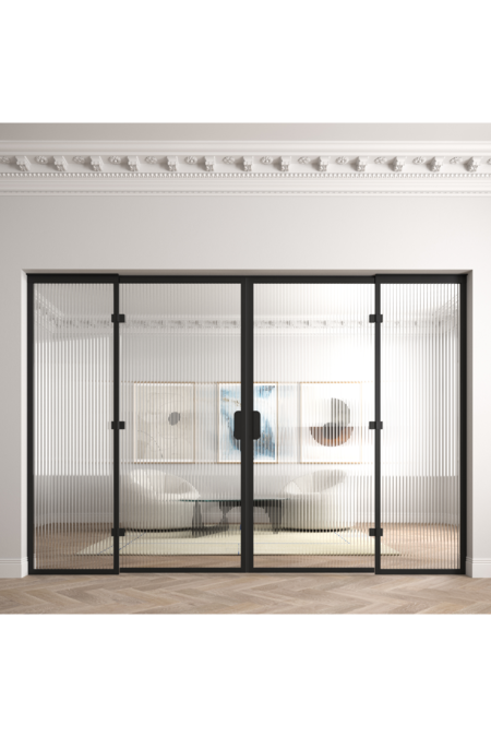 Glass wall with double doors and fixed panels on hinge sides Bläk 977 New York