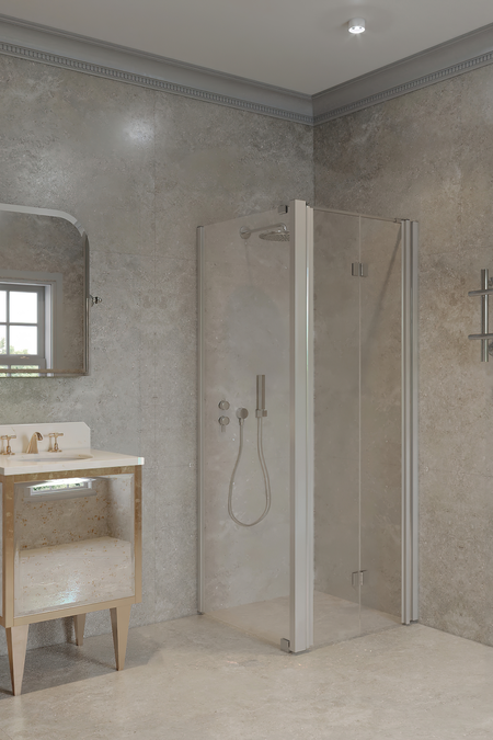 Shower enclosure with a folding door hinged to the fixed panel Infinia 13I (211x213)