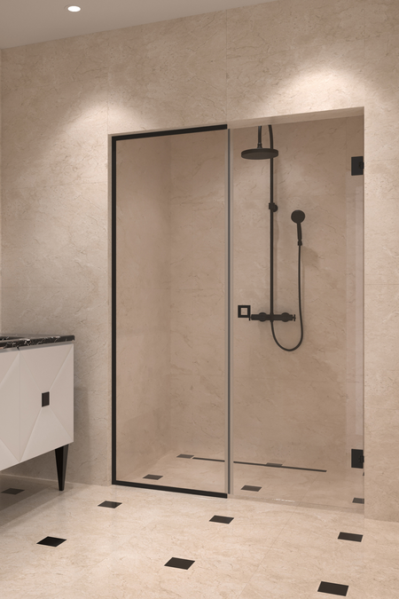 Alcove fitting with a framed fixed wall and hinged door Vetro 549