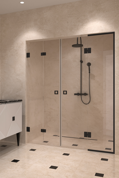 Alcove fitting with a folding door and a hinged door with a frame fixed part Vetro 553