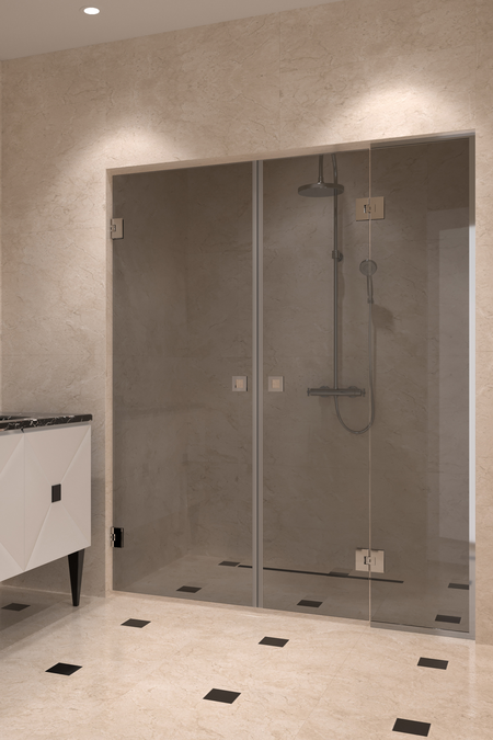 Alcove fitting with a hinged double door, one of which has a fixed part Vetro 555