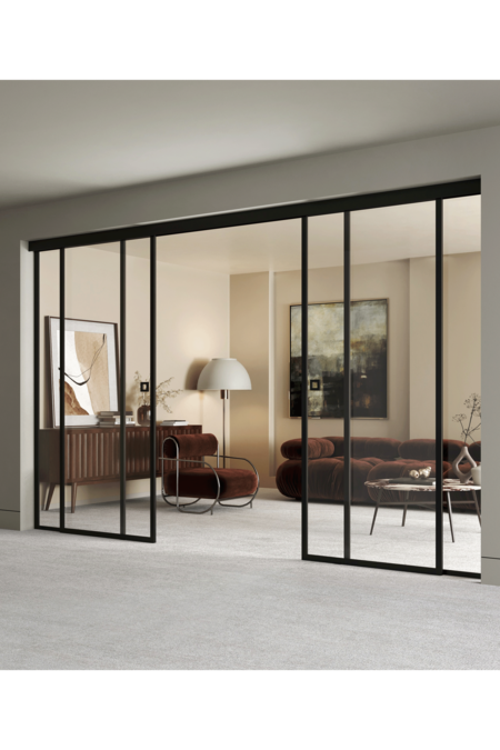 Double sliding doors with soft closing mechanism and 2 fixed walls Sonata C4P Paris