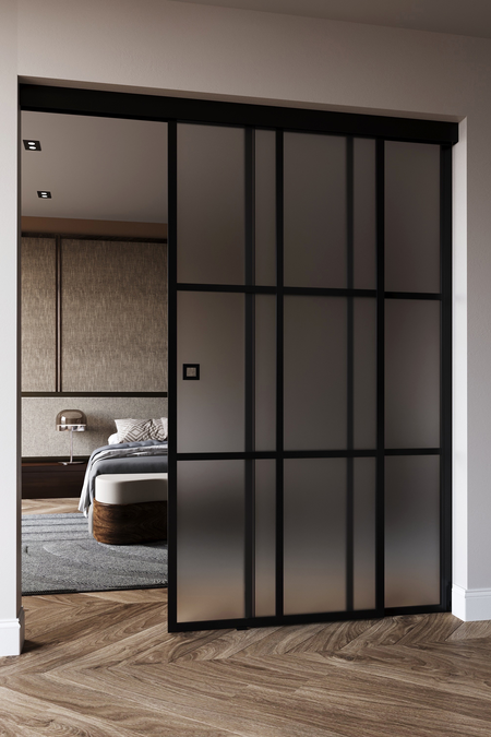 Sliding door with soft closing mechanism and fixed wall Sonata C5P Paris