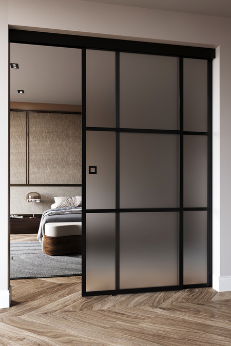 Sliding door with soft closing mechanism and fixed wall Sonata C5T Tokyo