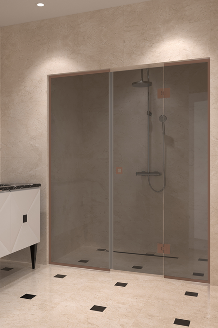 Alcove fitting with a framed fixed wall and hinged door which has a fixed part Vetro 551