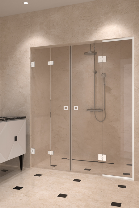 Alcove fitting with a folding door and a hinged door with a frame fixed part Vetro 553