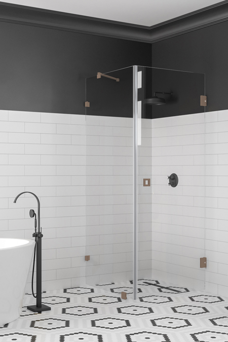 Shower enclosure with a fixed wall and hinged door Vetro 540 (511x512)