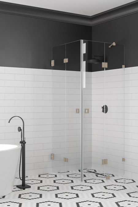 Shower enclosure with a folding door and a hinged door with a fixed part Vetro 547 (513x514)