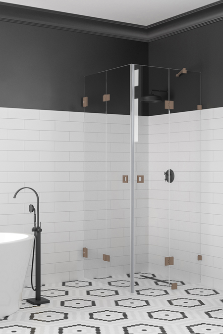 Shower enclosure with a folding door and a hinged door with a fixed part Vetro 547 (513x514)