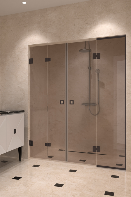 Alcove fitting with a folding door and a hinged door with a frame fixed part Vetro 553