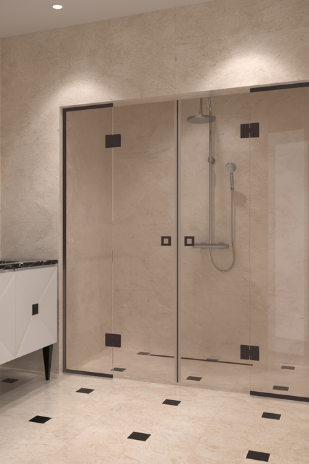 Alcove fitting with a hinged double door with framed fixed parts Vetro 554