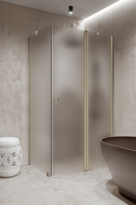 Shower enclosure with a fixed wall and a hinged door with a fixed part Forma 370