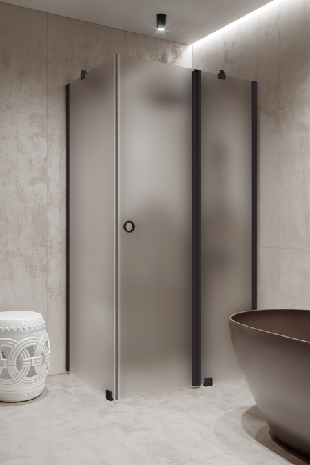 Shower enclosure with a fixed wall and a hinged door with a fixed part Forma 370
