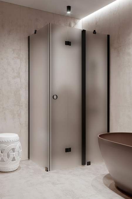 Shower enclosure with a fixed wall and a folding door with a fixed part Forma 371