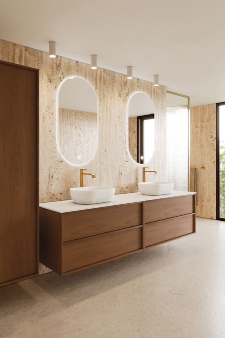 Double cabinet with two oval countertop basins Casa H15