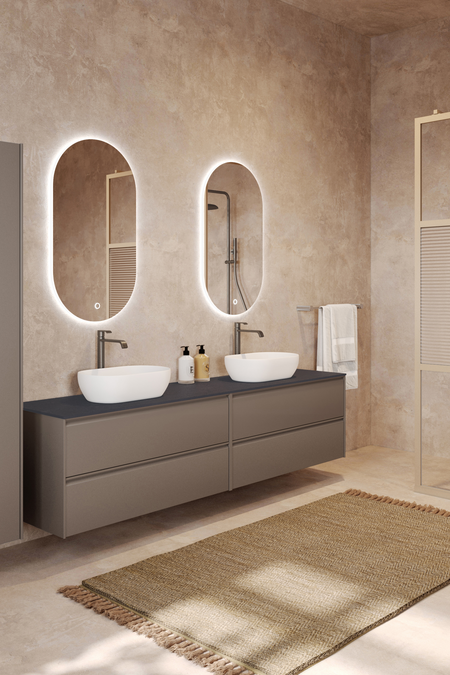 Double cabinet with two oval countertop basins Luna L15