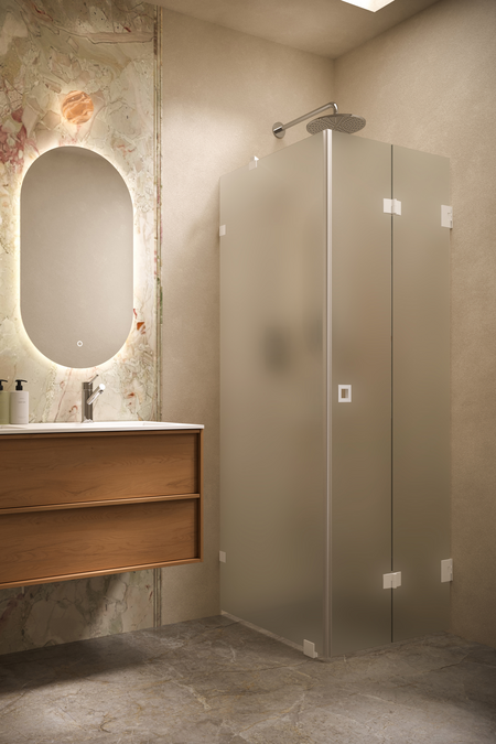Shower enclosure with a fixed wall and a folding door Vetro 541 (511x513)