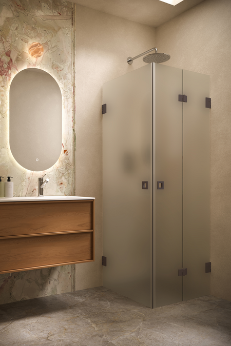 Shower enclosure with a hinged door and a folding door Vetro 544 (512x513)