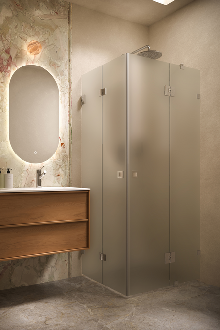 Shower enclosure with a folding door and a hinged door with a fixed part Vetro 547 (513x514)
