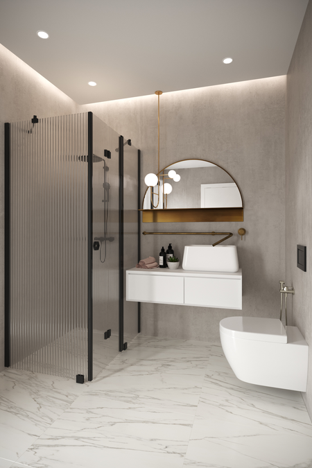 Shower enclosure with a fixed wall and a folding door with a fixed part Forma 371