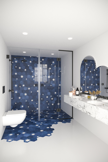 Alcove fitting with a hinged double door, one of which has a fixed part Vetro 555