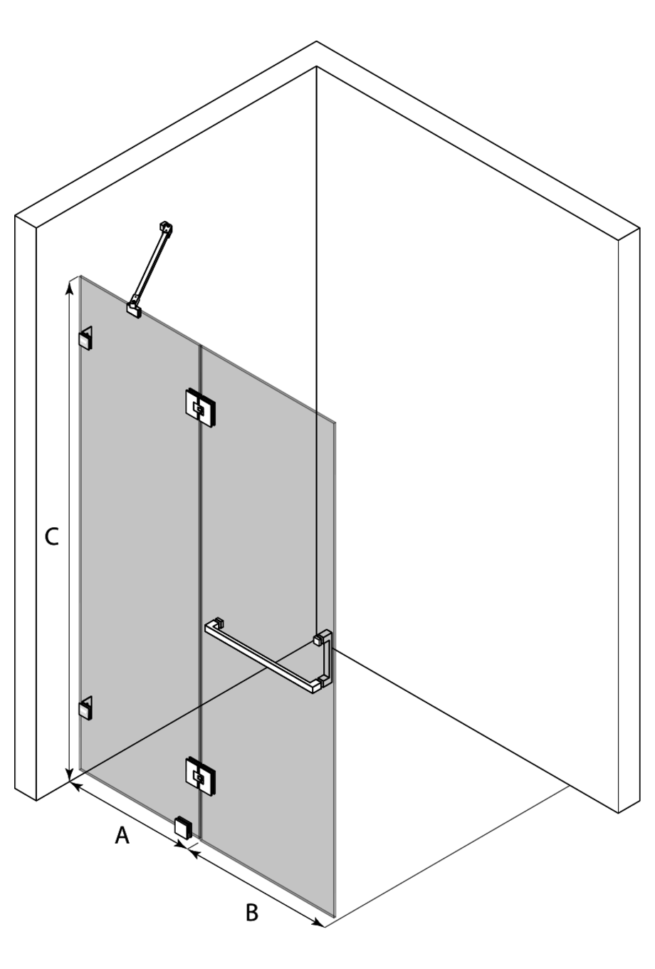 3d Hinged shower screen with a fixed part Vetro 521